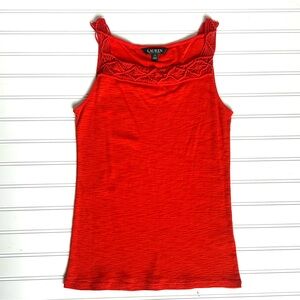LAUREN Ralph Lauren Tank Coral Crochet Detail Top SMALL